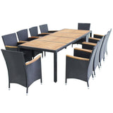 11 Piece Outdoor Dining Set with Cushions Poly Rattan Black - Front View