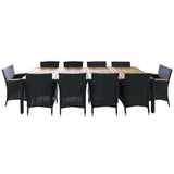 11 Piece Outdoor Dining Set with Cushions Poly Rattan Black - Side View