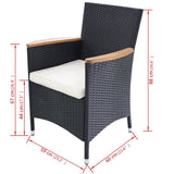 Garden Chairs 2 pcs with Cushions Poly Rattan Black - 45-Degree Angle