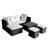 4 Piece Garden Lounge Set with Cushions Poly Rattan Black - Front View