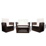 4 Piece Garden lounge set with Cushions Poly Rattan Brown - Front View