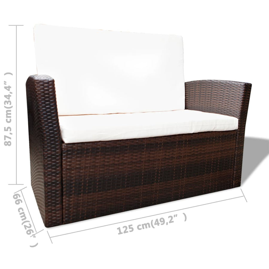 4 Piece Garden lounge set with Cushions Poly Rattan Brown