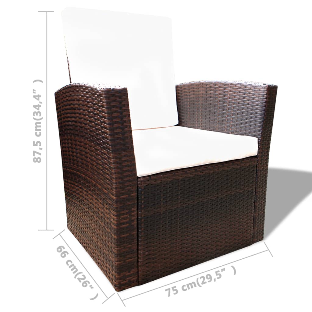 4 Piece Garden lounge set with Cushions Poly Rattan Brown