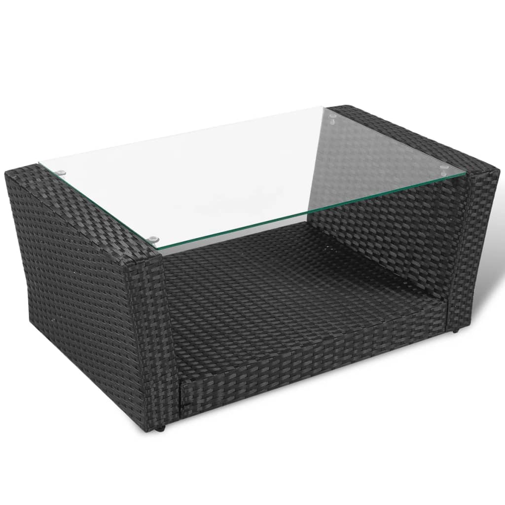 4 Piece Garden lounge set with Cushions Poly Rattan Black