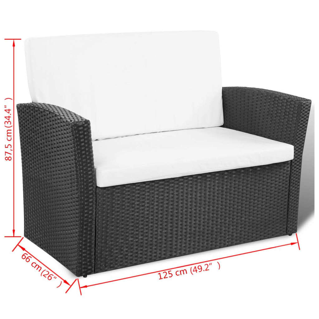 4 Piece Garden lounge set with Cushions Poly Rattan Black