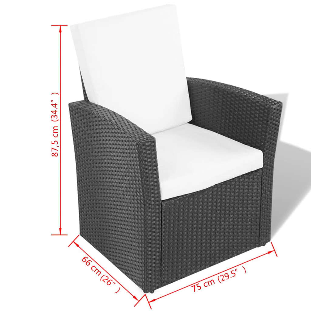 4 Piece Garden lounge set with Cushions Poly Rattan Black