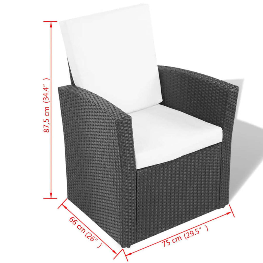 4 Piece Garden lounge set with Cushions Poly Rattan Black