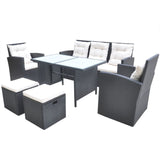6 Piece Outdoor Dining Set with Cushions Poly Rattan Black - Front View