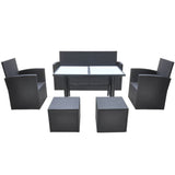 6 Piece Outdoor Dining Set with Cushions Poly Rattan Black - Side View