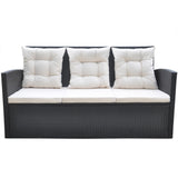 6 Piece Outdoor Dining Set with Cushions Poly Rattan Black - Top-Down View