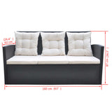 6 Piece Outdoor Dining Set with Cushions Poly Rattan Black - Low Angle