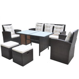 6 Piece Outdoor Dining Set with Cushions Poly Rattan Brown - Front View