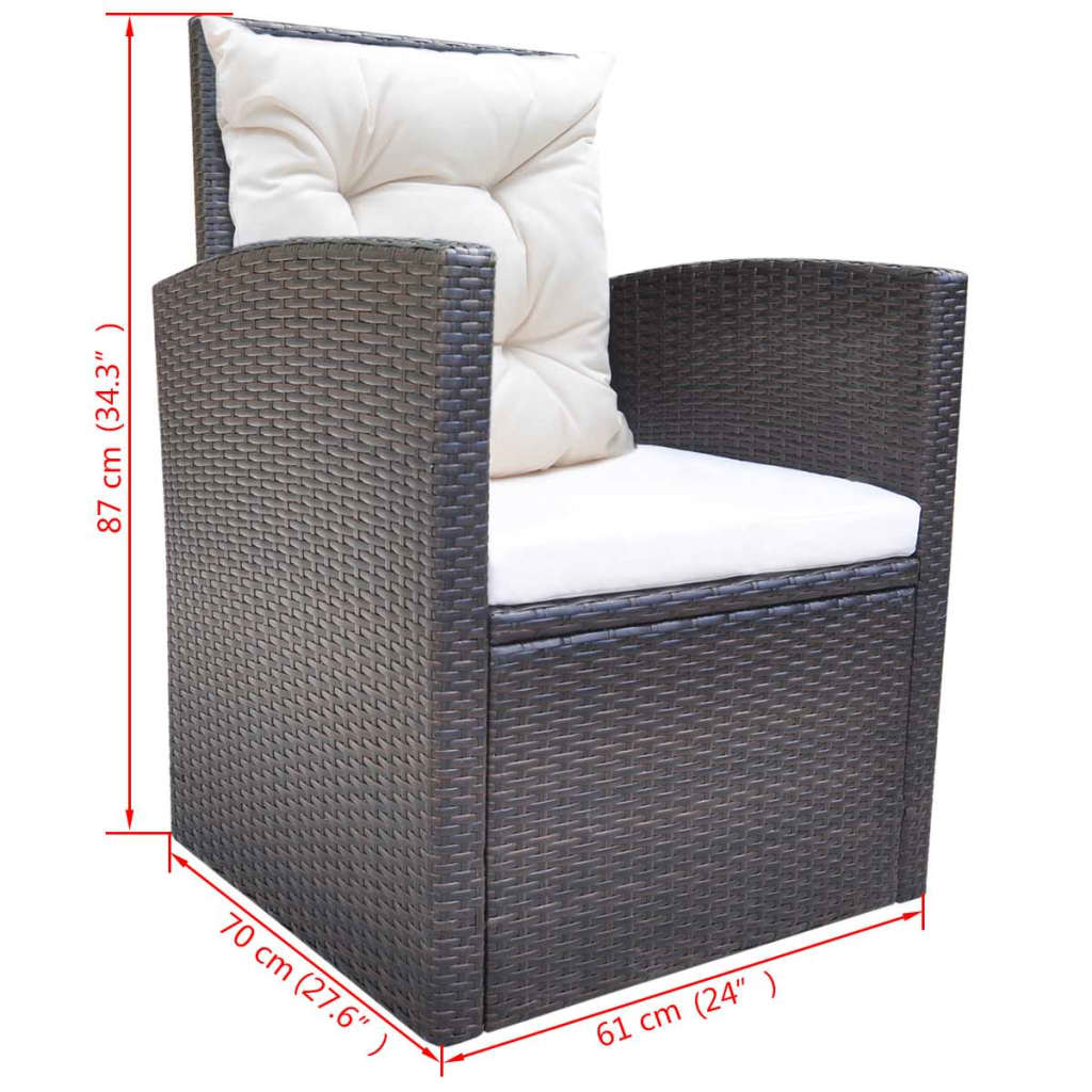 6 Piece Outdoor Dining Set with Cushions Poly Rattan Brown