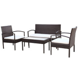 4 Piece Garden Lounge Set with Cushions Poly Rattan Brown - Front View