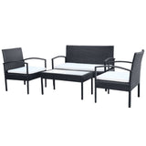 4 Piece Garden Lounge Set with Cushions Poly Rattan Black - Front View
