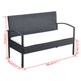 4 Piece Garden Lounge Set with Cushions Poly Rattan Black - Low Angle