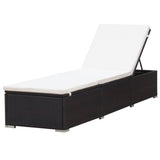 Sun Lounger with Cushion Poly Rattan Brown - Front View