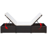 Sun Lounger with Cushion Poly Rattan Brown - Rear View