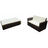 2 Piece Garden Lounge Set with Cushions Poly Rattan Brown - Front View