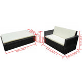 2 Piece Garden Lounge Set with Cushions Poly Rattan Black - Close-Up Angle
