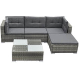 5 Piece Garden Lounge Set with Cushions Poly Rattan Grey - Front View