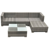5 Piece Garden Lounge Set with Cushions Poly Rattan Grey - 45-Degree Angle