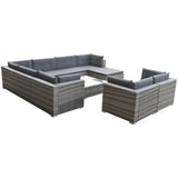 10 Piece Garden Lounge Set with Cushions Poly Rattan Grey - Side View