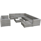 10 Piece Garden Lounge Set with Cushions Poly Rattan Grey - Top-Down View