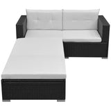 3 Piece Garden Lounge Set with Cushions Poly Rattan Black - Front View