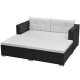 3 Piece Garden Lounge Set with Cushions Poly Rattan Black - Side View