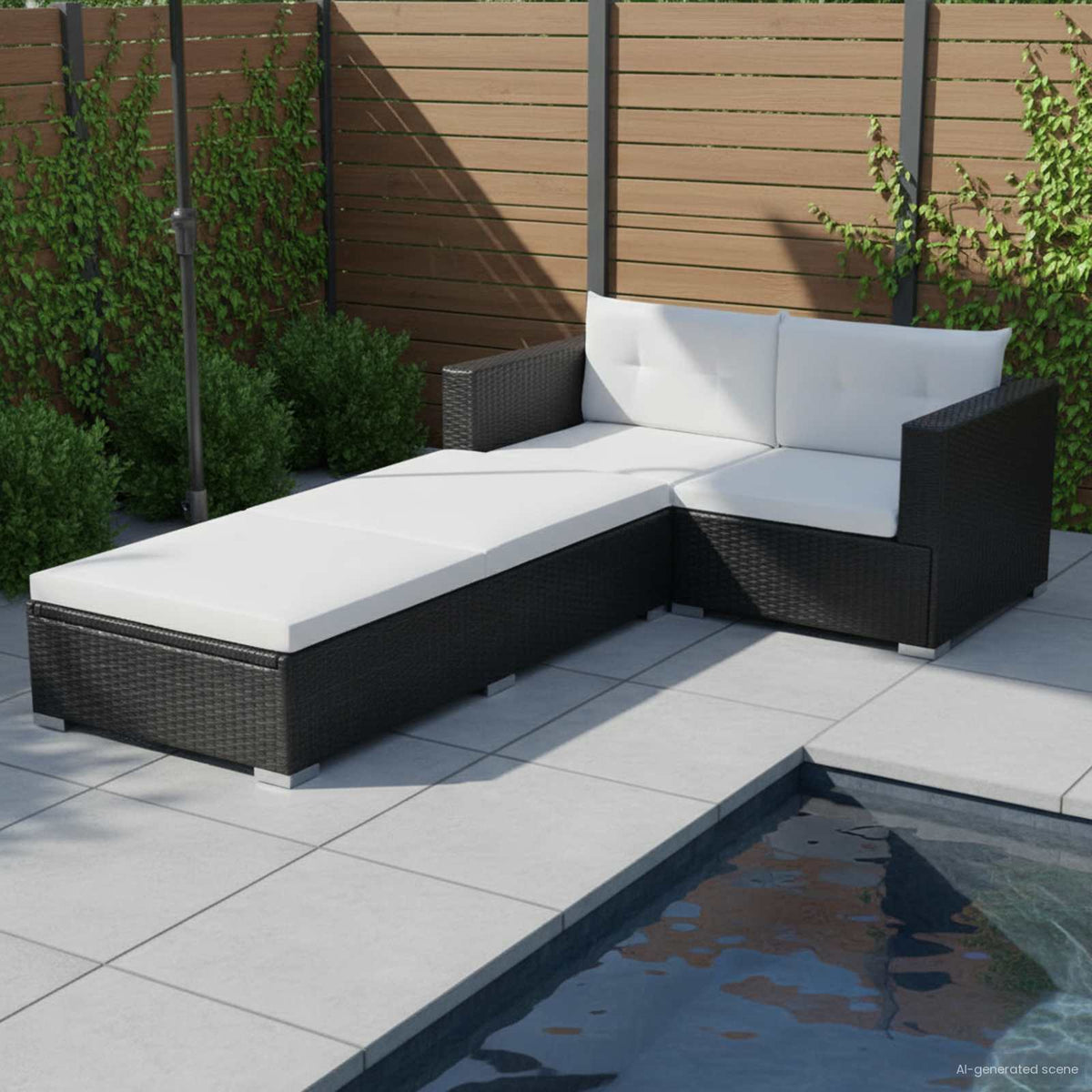 3 Piece Garden Lounge Set with Cushions Poly Rattan Black