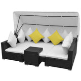 7 Piece Garden Lounge Set with Canopy Poly Rattan Black - Side View