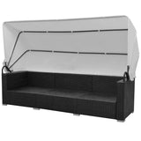 7 Piece Garden Lounge Set with Canopy Poly Rattan Black - 45-Degree Angle