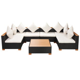 7 Piece Garden Lounge Set with Cushions Poly Rattan Black