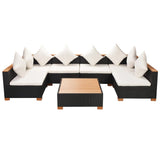 7 Piece Garden Lounge Set with Cushions Poly Rattan Black - Front View