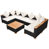 7 Piece Garden Lounge Set with Cushions Poly Rattan Black - Top-Down View