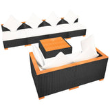 7 Piece Garden Lounge Set with Cushions Poly Rattan Black - Close-Up Angle