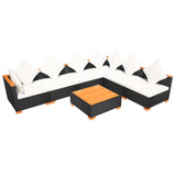 7 Piece Garden Lounge Set with Cushions Poly Rattan Black - Low Angle