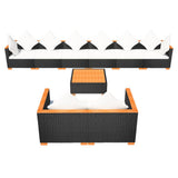 9 Piece Garden Lounge Set with Cushions Poly Rattan Black