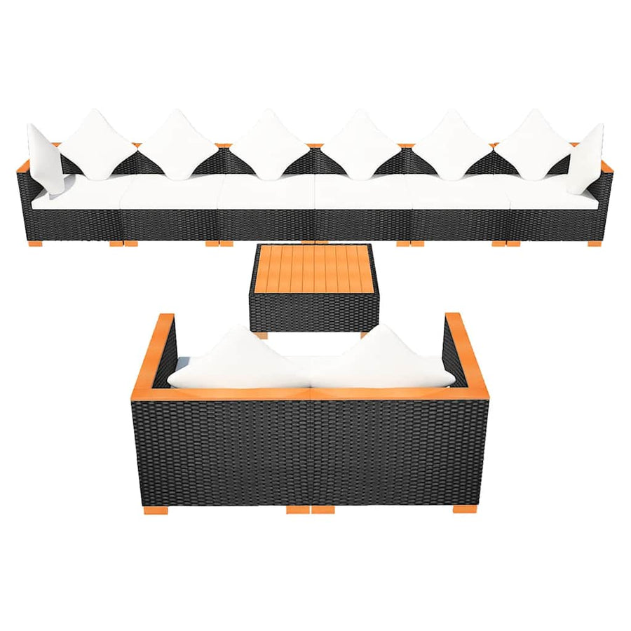 9 Piece Garden Lounge Set with Cushions Poly Rattan Black