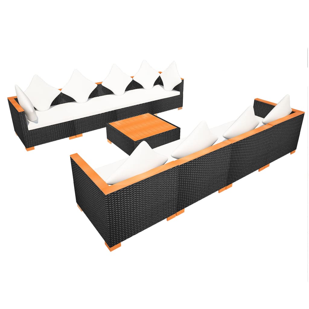 9 Piece Garden Lounge Set with Cushions Poly Rattan Black