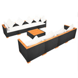9 Piece Garden Lounge Set with Cushions Poly Rattan Black - Close-Up Angle