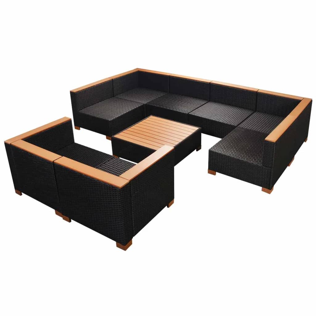 9 Piece Garden Lounge Set with Cushions Poly Rattan Black