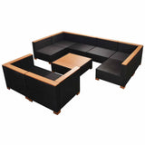9 Piece Garden Lounge Set with Cushions Poly Rattan Black