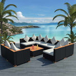 9 Piece Garden Lounge Set with Cushions Poly Rattan Black