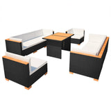 10 Piece Garden Lounge Set with Cushions Poly Rattan Black - Front View