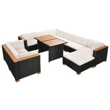 10 Piece Garden Lounge Set with Cushions Poly Rattan Black - Side View