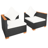 Garden Sofa Poly Rattan Black - 45-Degree Angle