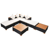 7 Piece Garden Lounge Set with Cushions Poly Rattan Black - Front View