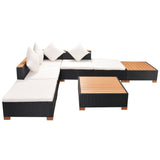 7 Piece Garden Lounge Set with Cushions Poly Rattan Black - Side View